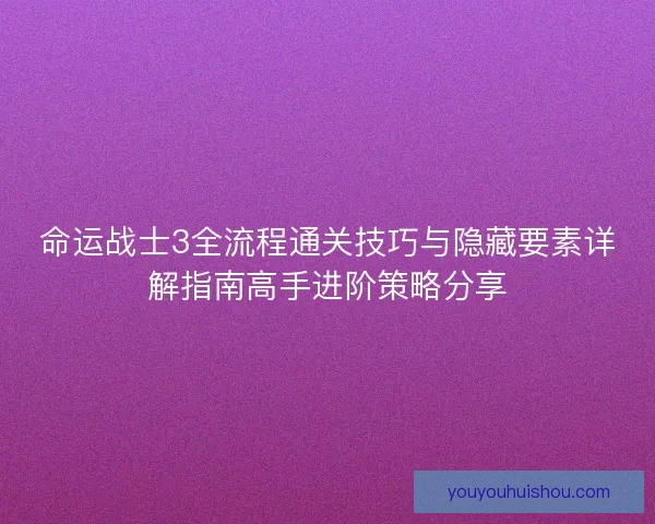 命运战士3全流程通关技巧与隐藏要素详解指南高手进阶策略分享